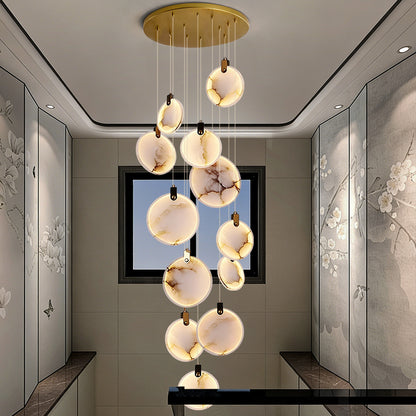 Luxury High Ceiling Hanging Lights Marble Pendant Light for Stair Lustre Sitting Room Villa Staircase Chandelier Lighting