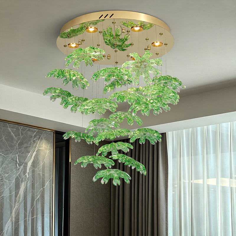 Modern Green Leaf Glass living room Chandelier
