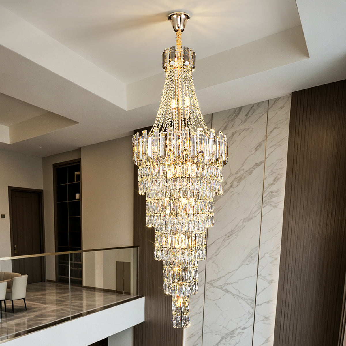 Luxury Stair Crystal Duplex Hall Chandelier