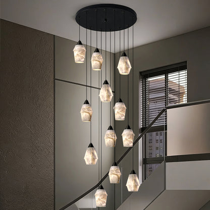 Stair Chandelier Nordic Minimalist Marble Hanging Lamp Sitting Room Villa Staircase Chandelier High Ceiling Pendant Light Lustre