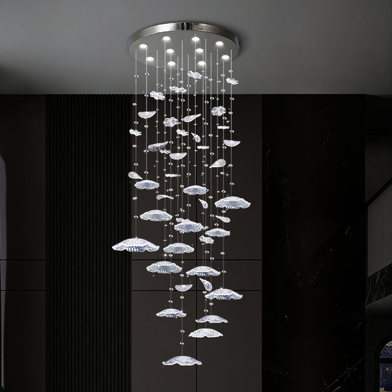Glass Chandelier Long Luxury Hanging Light Stair Chandelier Modern Hanging Lamp Lighting High Ceiling Staircase Pendant Light