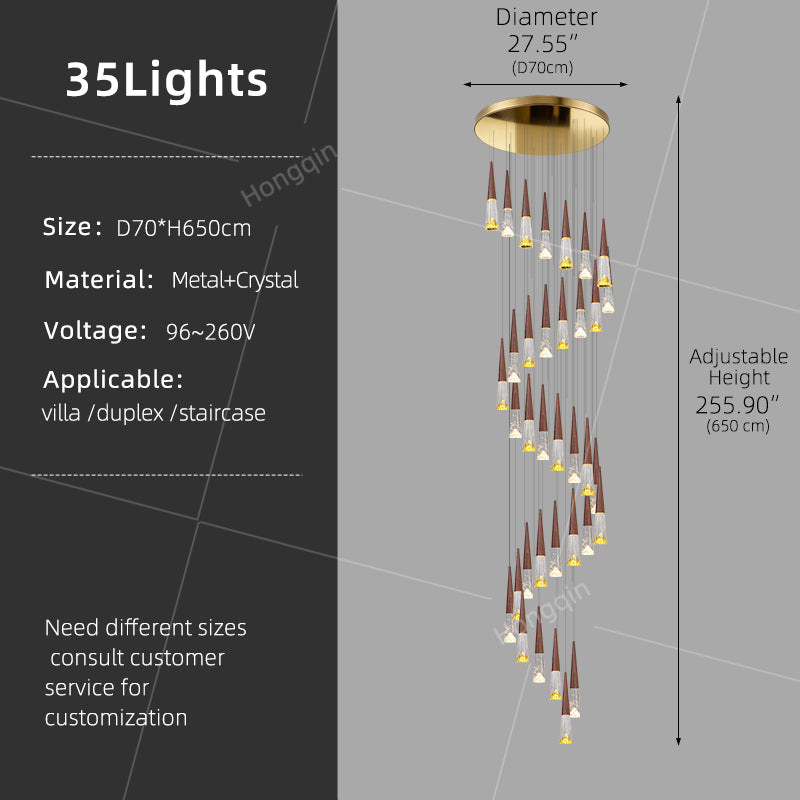 Staircase Hanging Light Rotating Staircase Crystal Chandelier Hanging Lamp Hall Villa High Ceiling Long Pendant Light Lighting