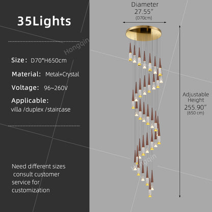 Staircase Hanging Light Rotating Staircase Crystal Chandelier Hanging Lamp Hall Villa High Ceiling Long Pendant Light Lighting