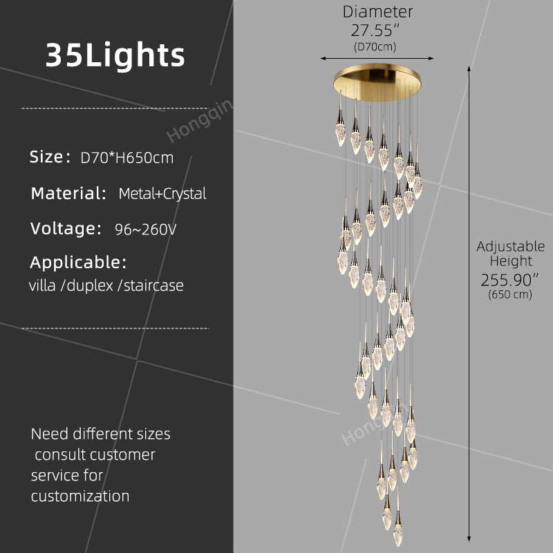 Modern Staircase Chandelier Light Luxury Villa Attic Hanging Ceiling Lamp Designer Crystal Raindrop Pendant Light