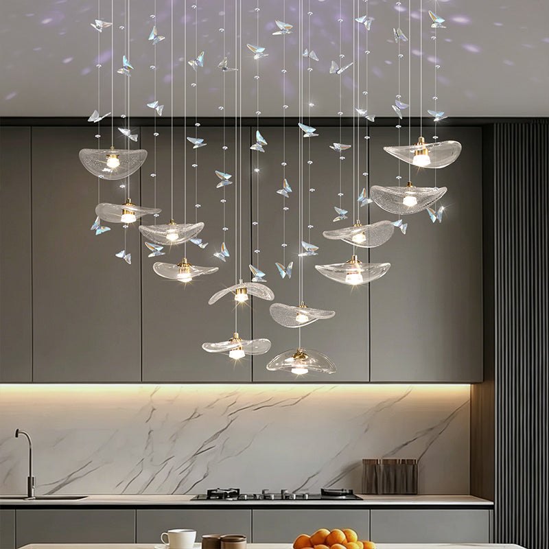 Restaurant Pendant Light Modern Villa Loft Chandelier Designer Lotus Leaf Glass Ceiling Hanging Chandelier