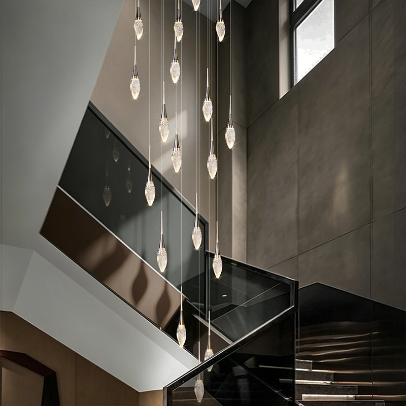 Modern Staircase Chandelier Light Luxury Villa Attic Hanging Ceiling Lamp Designer Crystal Raindrop Pendant Light