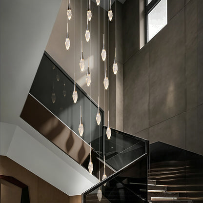 Modern Staircase Chandelier Light Luxury Villa Attic Hanging Ceiling Lamp Designer Crystal Raindrop Pendant Light
