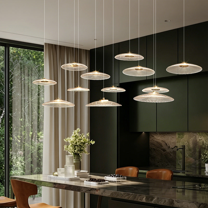 Modern Luxury Glass Chandelier Bar Kitchen Island Table Ripple Water Glass Pendant Lamp Art High Ceiling Hanging Lights