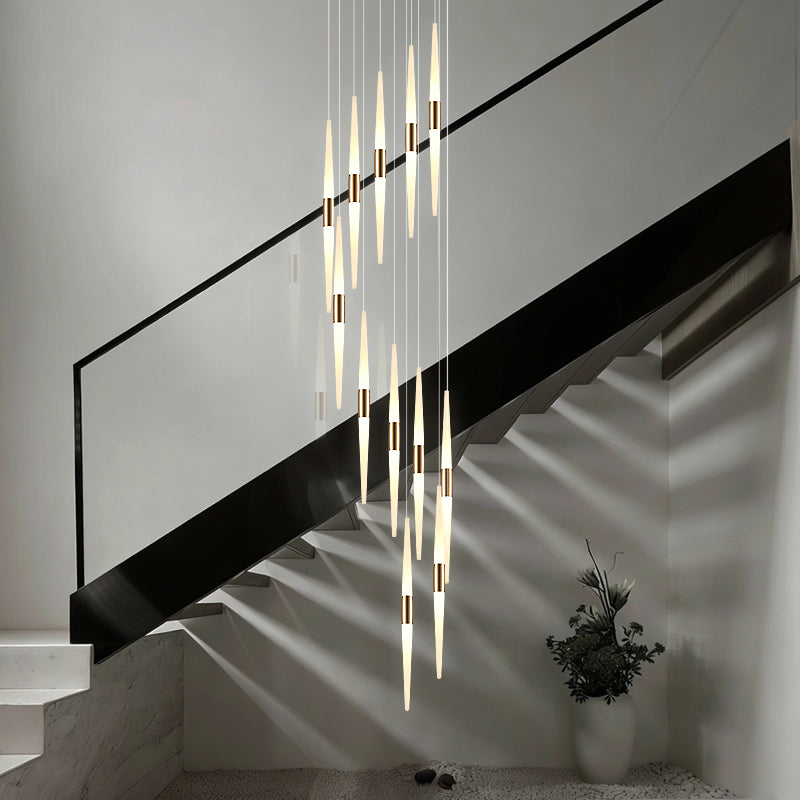 Acrylic Design Ceiling Stair Pendant Lamp Lighting Luxury Fixture Chandelier Long Staircase Chandelier Lustre Hanging Light