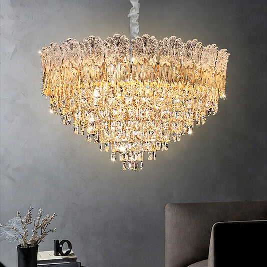 Modern Luxury Gold Iron Crystal Living Room Hanging Lamp