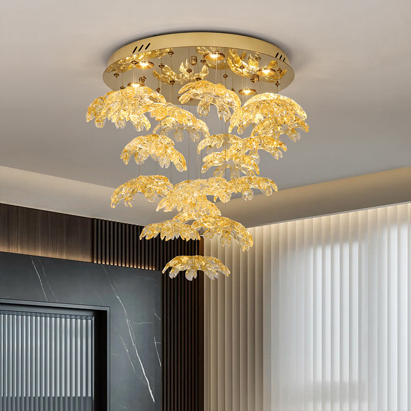 High End Art Glass Leaf Pendant Chandelier