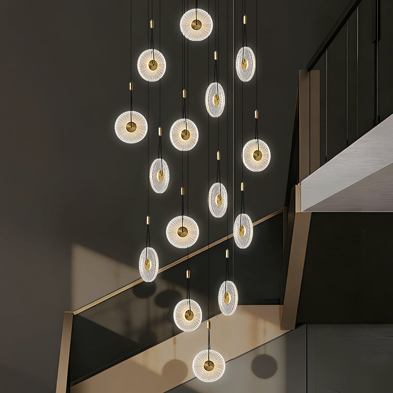 Modern Minimalist Stairs Chandelier Rotating Staircase Hanging Lights Acrylic Luxury Villa High Ceiling Pendent Light Lustre