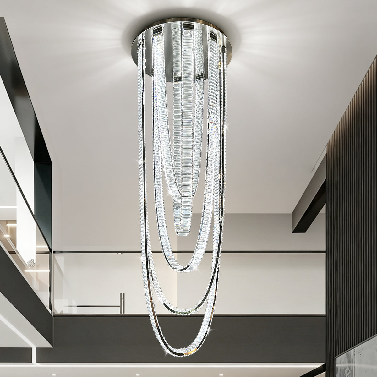 Modern Crystal Living Room Duplex Loft Hall High Chandelier