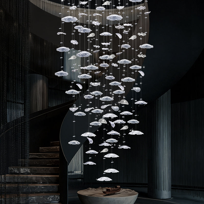 Glass Chandelier Long Luxury Hanging Light Stair Chandelier Modern Hanging Lamp Lighting High Ceiling Staircase Pendant Light