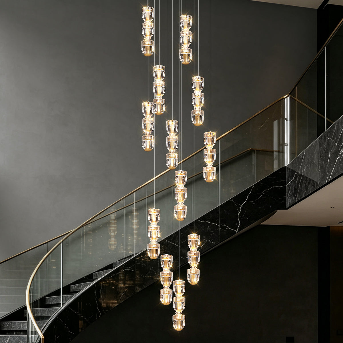 Modern Crystal Stair Loft Duplex Chandelier