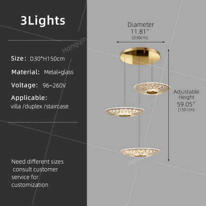 Luxury Glass Long Duplex Attic Stair Chandelier