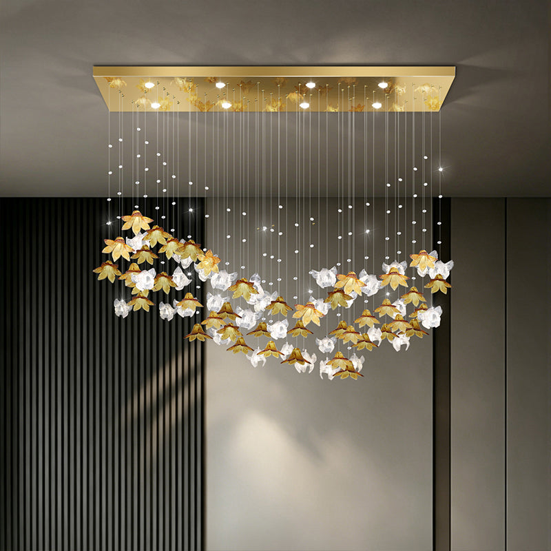 Dining Room Chandeliers Modern Villa Dining Table Island Pendant Lamp Creative Glass Flower Hanging Lamp