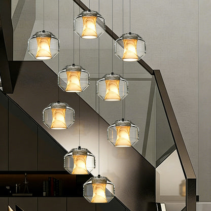 Stair Chandelier Nordic Pendent Light Minimalist Marble Ceiling Hanging Lamp Sitting Room Villa Staircase Chandelier Lighting