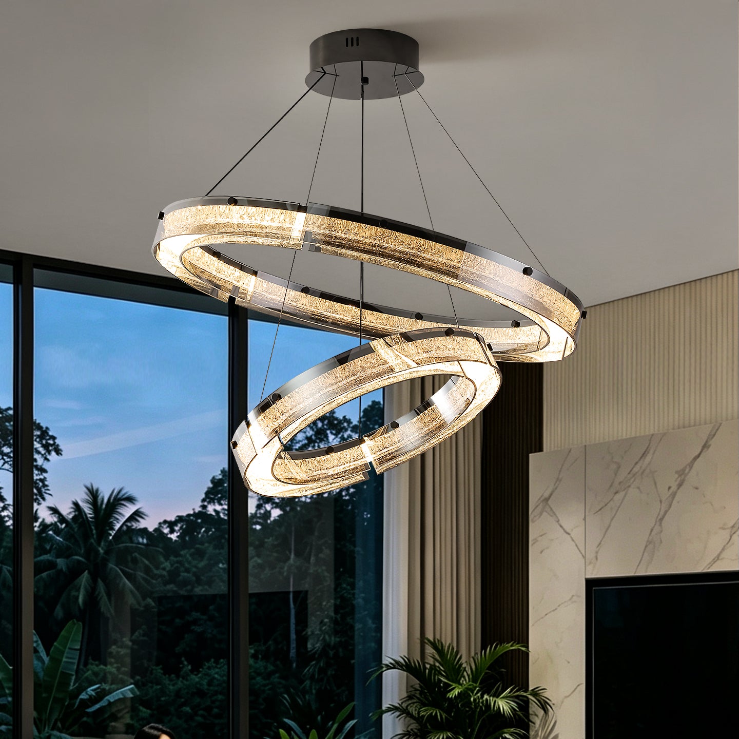 Modern Double Ring LED Suspension Chandelier