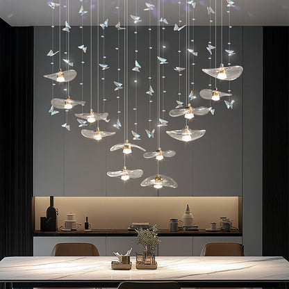 Dining Room Chandeliers Modern Villa Dining Table Bar Counter Kitchen Ceiling Lamp Double Color Lotus Leaf Glass Art Hanging Lam