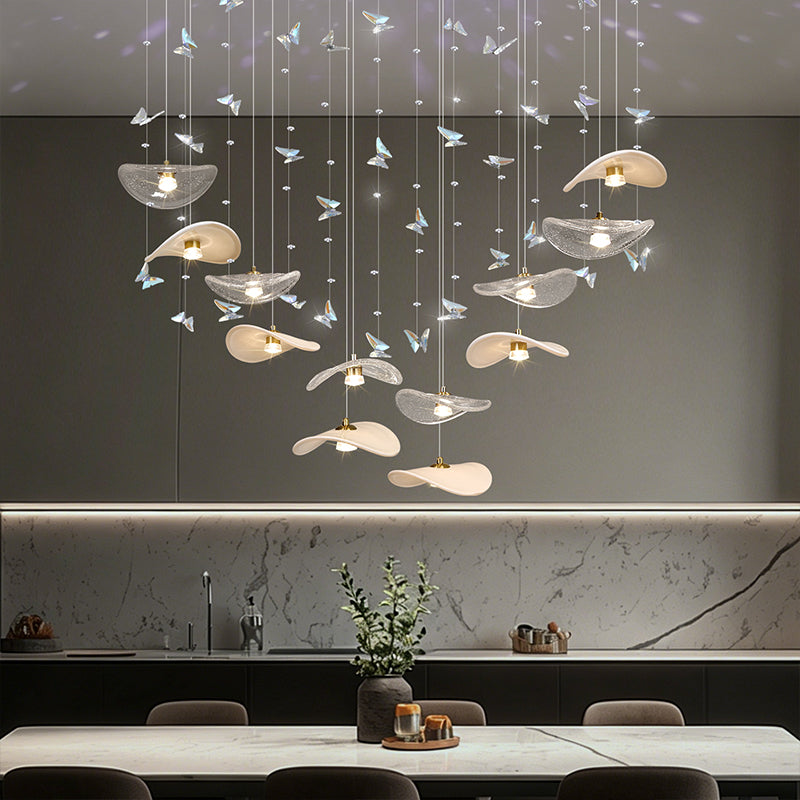 Dining Room Chandeliers Modern Villa Table Island Pendant Lamp Cream-white Lotus Leaf Glass Art Hanging Lamp