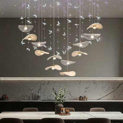 Dining Room Chandeliers Modern Villa Table Island Pendant Lamp Cream-white Lotus Leaf Glass Art Hanging Lamp