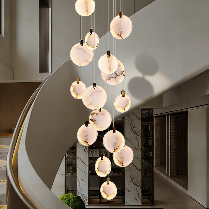 Luxury High Ceiling Hanging Lights Marble Pendant Light for Stair Lustre Sitting Room Villa Staircase Chandelier Lighting