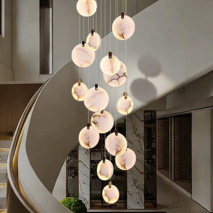 Luxury High Ceiling Hanging Lights Marble Pendant Light for Stair Lustre Sitting Room Villa Staircase Chandelier Lighting