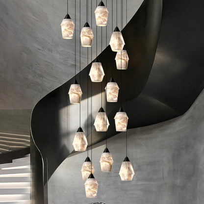 Stair Chandelier Nordic Minimalist Marble Hanging Lamp Sitting Room Villa Staircase Chandelier High Ceiling Pendant Light Lustre