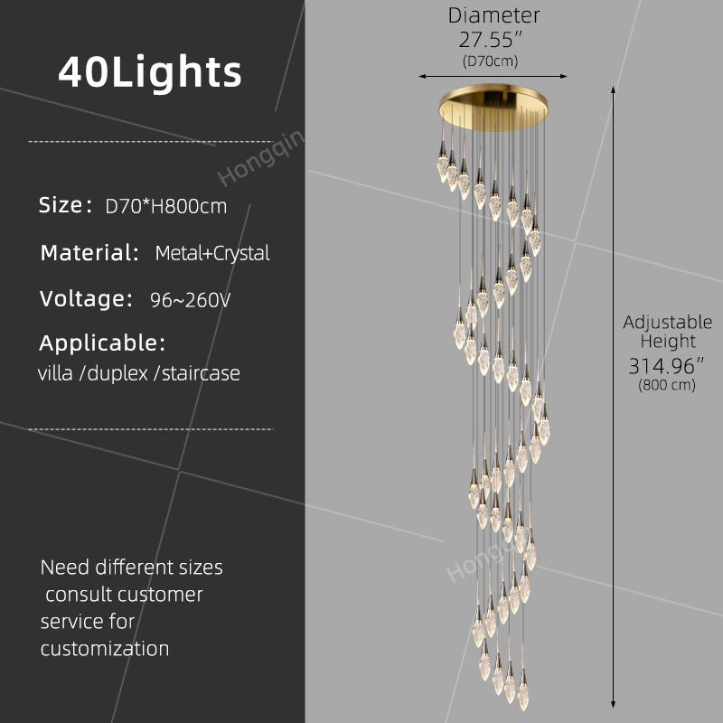 Modern Staircase Chandelier Light Luxury Villa Attic Hanging Ceiling Lamp Designer Crystal Raindrop Pendant Light