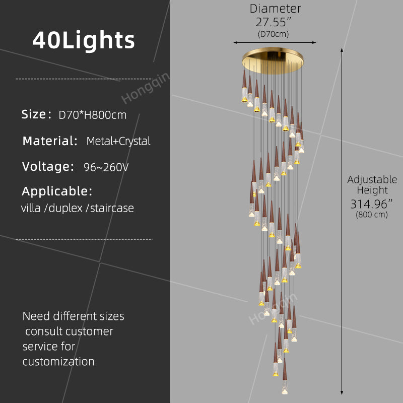 Staircase Hanging Light Rotating Staircase Crystal Chandelier Hanging Lamp Hall Villa High Ceiling Long Pendant Light Lighting