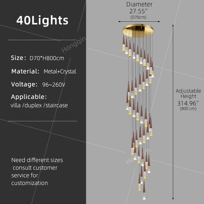 Staircase Hanging Light Rotating Staircase Crystal Chandelier Hanging Lamp Hall Villa High Ceiling Long Pendant Light Lighting