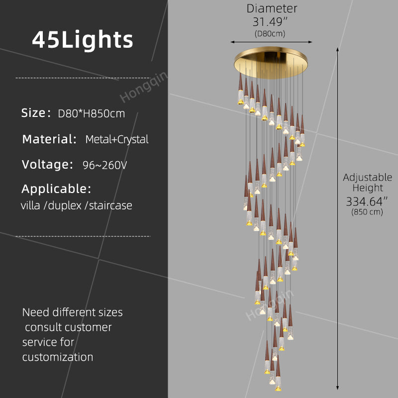 Staircase Hanging Light Rotating Staircase Crystal Chandelier Hanging Lamp Hall Villa High Ceiling Long Pendant Light Lighting