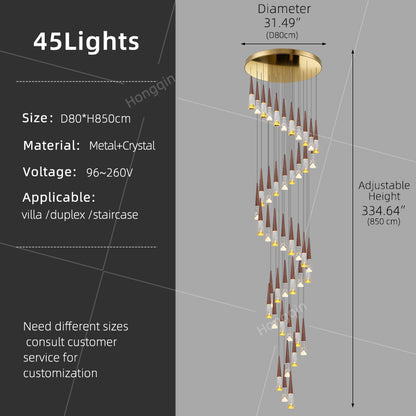 Staircase Hanging Light Rotating Staircase Crystal Chandelier Hanging Lamp Hall Villa High Ceiling Long Pendant Light Lighting