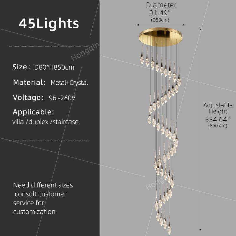 Modern Staircase Chandelier Light Luxury Villa Attic Hanging Ceiling Lamp Designer Crystal Raindrop Pendant Light
