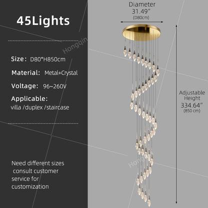 Modern Staircase Chandelier Light Luxury Villa Attic Hanging Ceiling Lamp Designer Crystal Raindrop Pendant Light