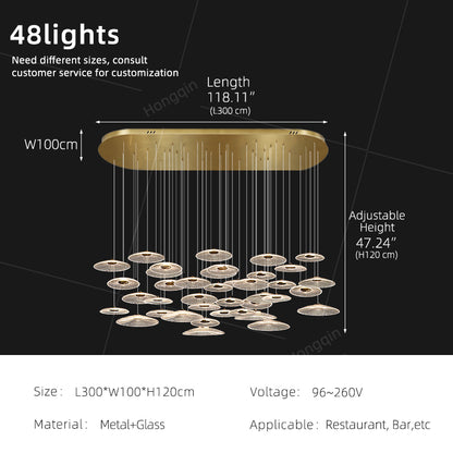 Modern Luxury Glass Chandelier Bar Kitchen Island Table Ripple Water Glass Pendant Lamp Art High Ceiling Hanging Lights