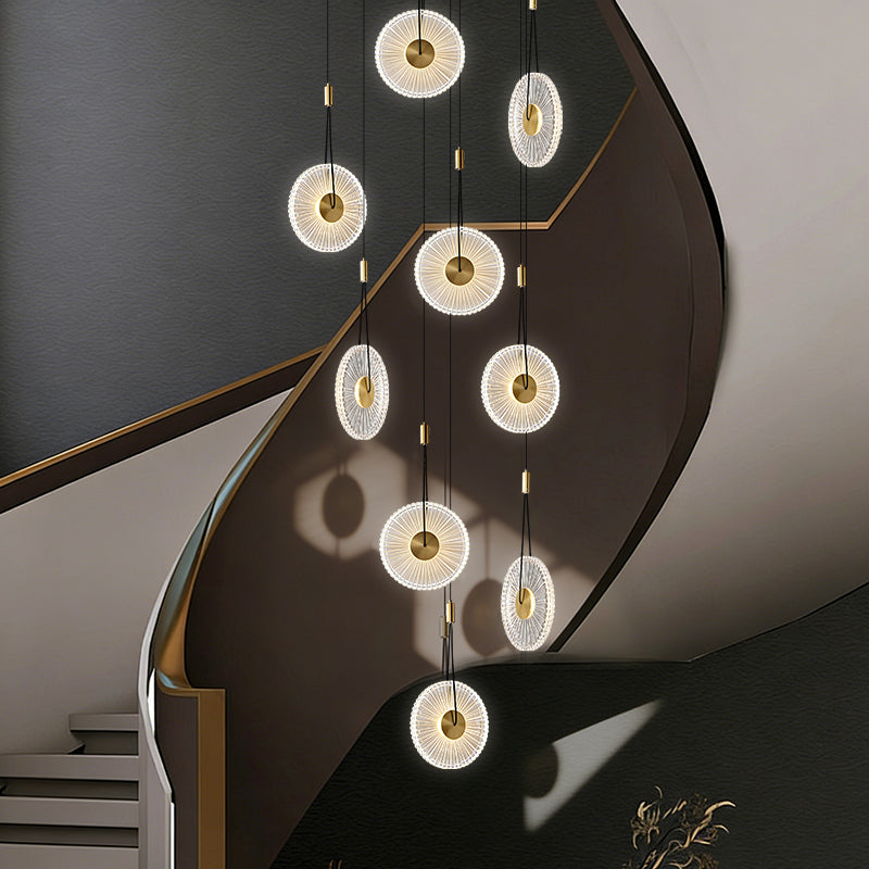 Modern Minimalist Stairs Chandelier Rotating Staircase Hanging Lights Acrylic Luxury Villa High Ceiling Pendent Light Lustre