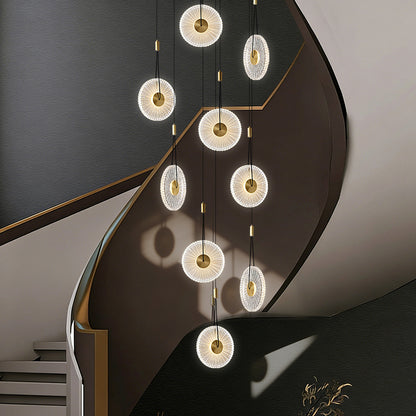 Modern Minimalist Stairs Chandelier Rotating Staircase Hanging Lights Acrylic Luxury Villa High Ceiling Pendent Light Lustre