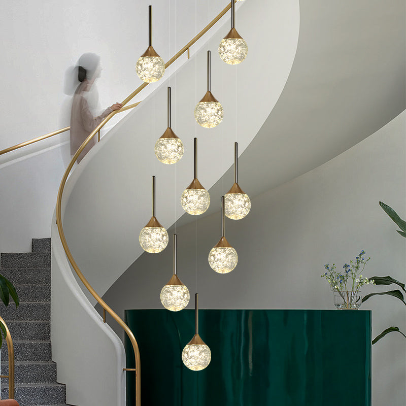 Modern Villa Loft Crystal LED Stair Chandelier
