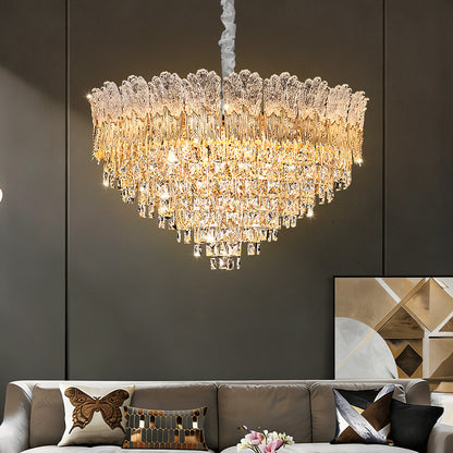 Modern Luxury Gold Iron Crystal Living Room Hanging Lamp