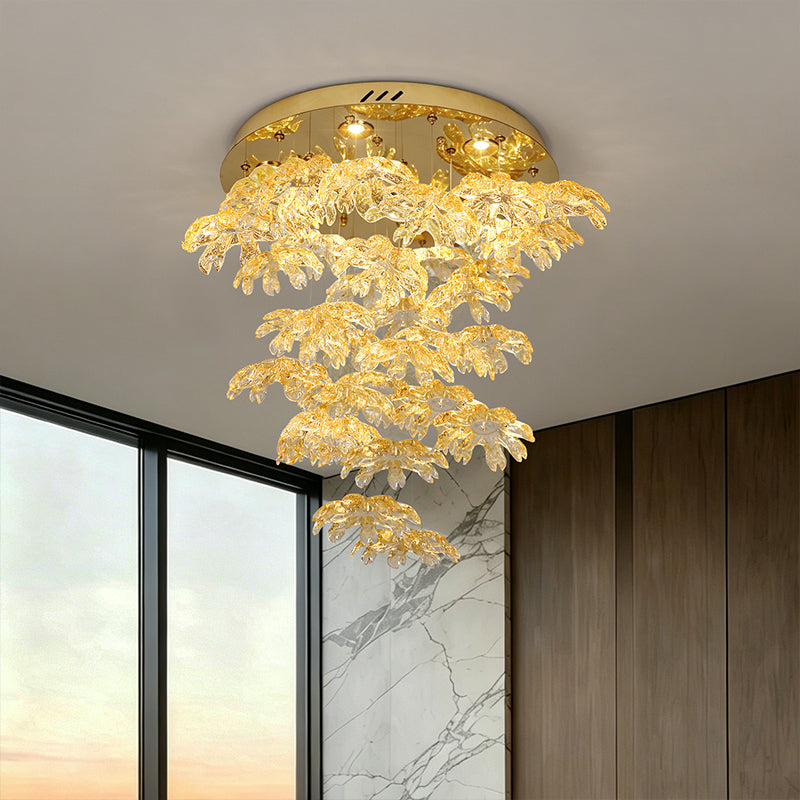 High End Art Glass Leaf Pendant Chandelier