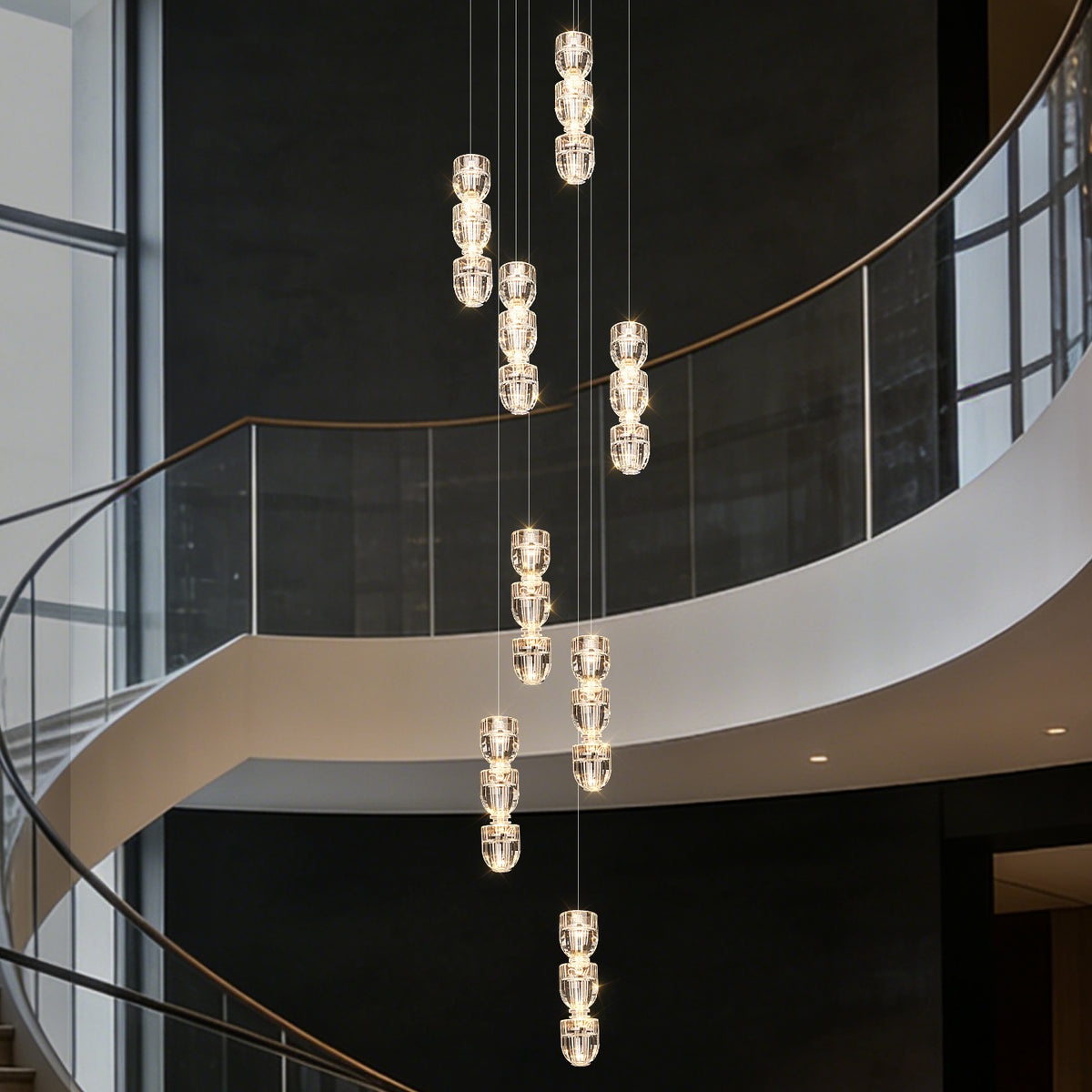 Modern Crystal Stair Loft Duplex Chandelier
