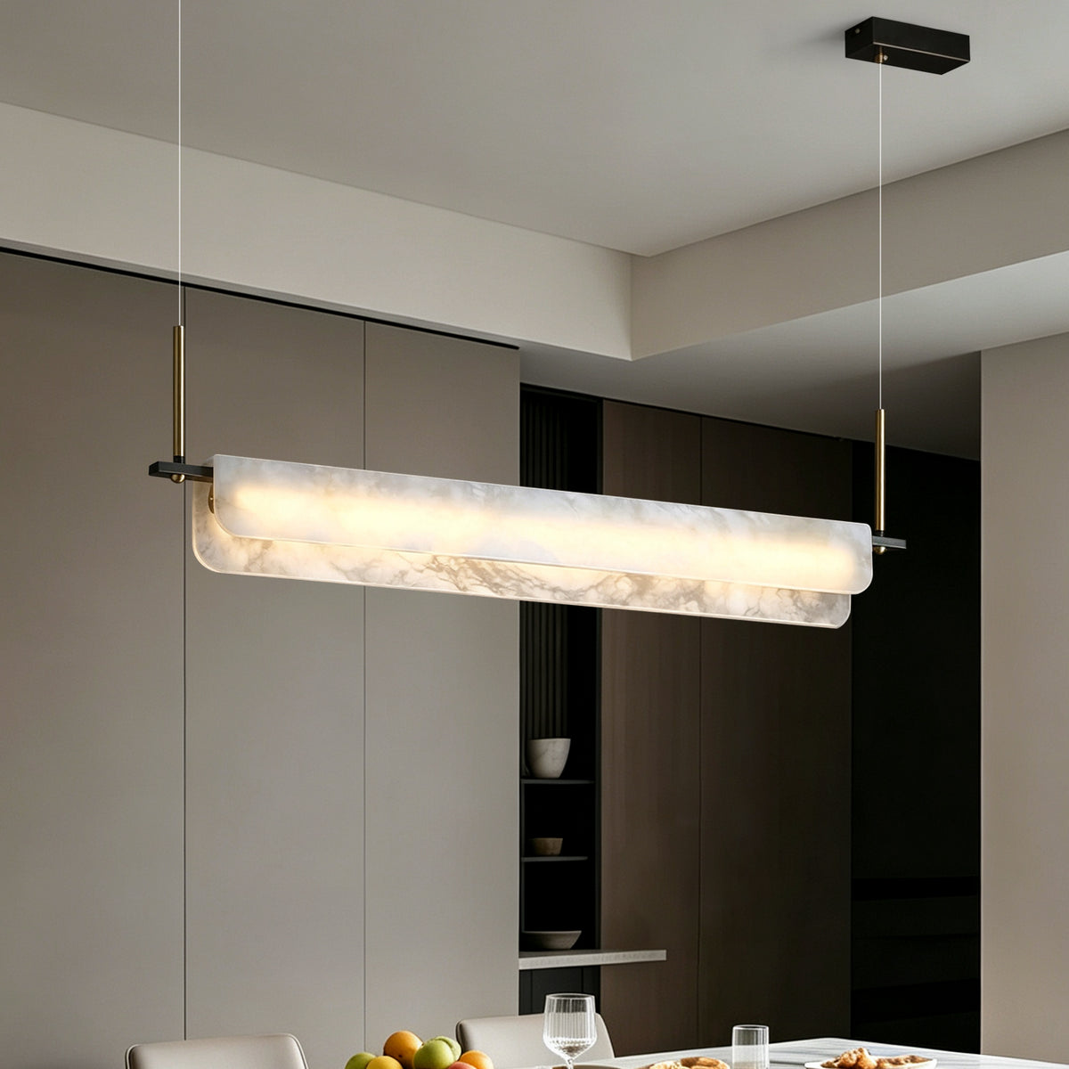 Modern Natural Marble Long Chandelier