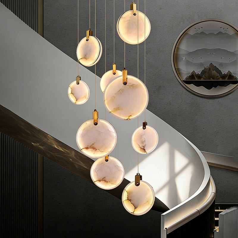 Luxury High Ceiling Hanging Lights Marble Pendant Light for Stair Lustre Sitting Room Villa Staircase Chandelier Lighting