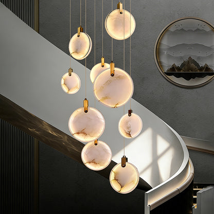 Luxury High Ceiling Hanging Lights Marble Pendant Light for Stair Lustre Sitting Room Villa Staircase Chandelier Lighting