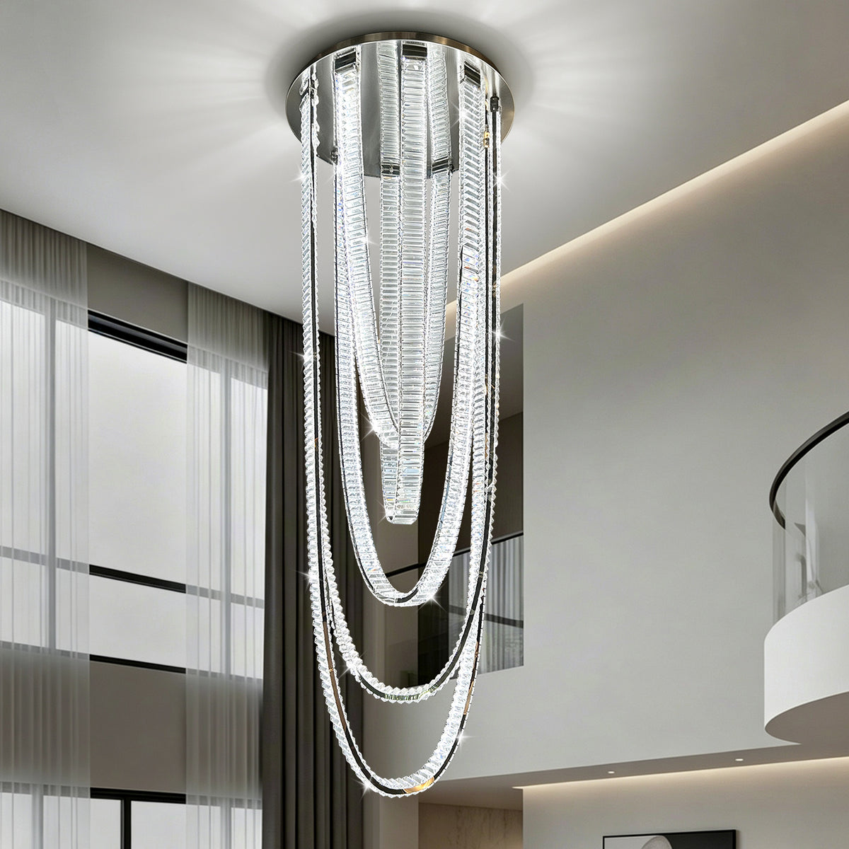 Modern Crystal Living Room Duplex Loft Hall High Chandelier