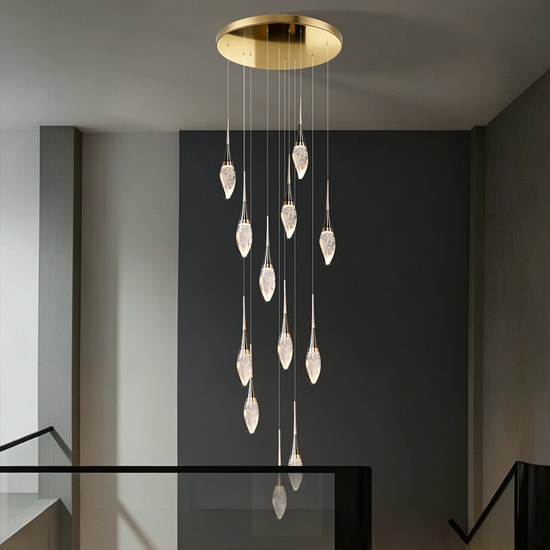 Modern Staircase Chandelier Light Luxury Villa Attic Hanging Ceiling Lamp Designer Crystal Raindrop Pendant Light