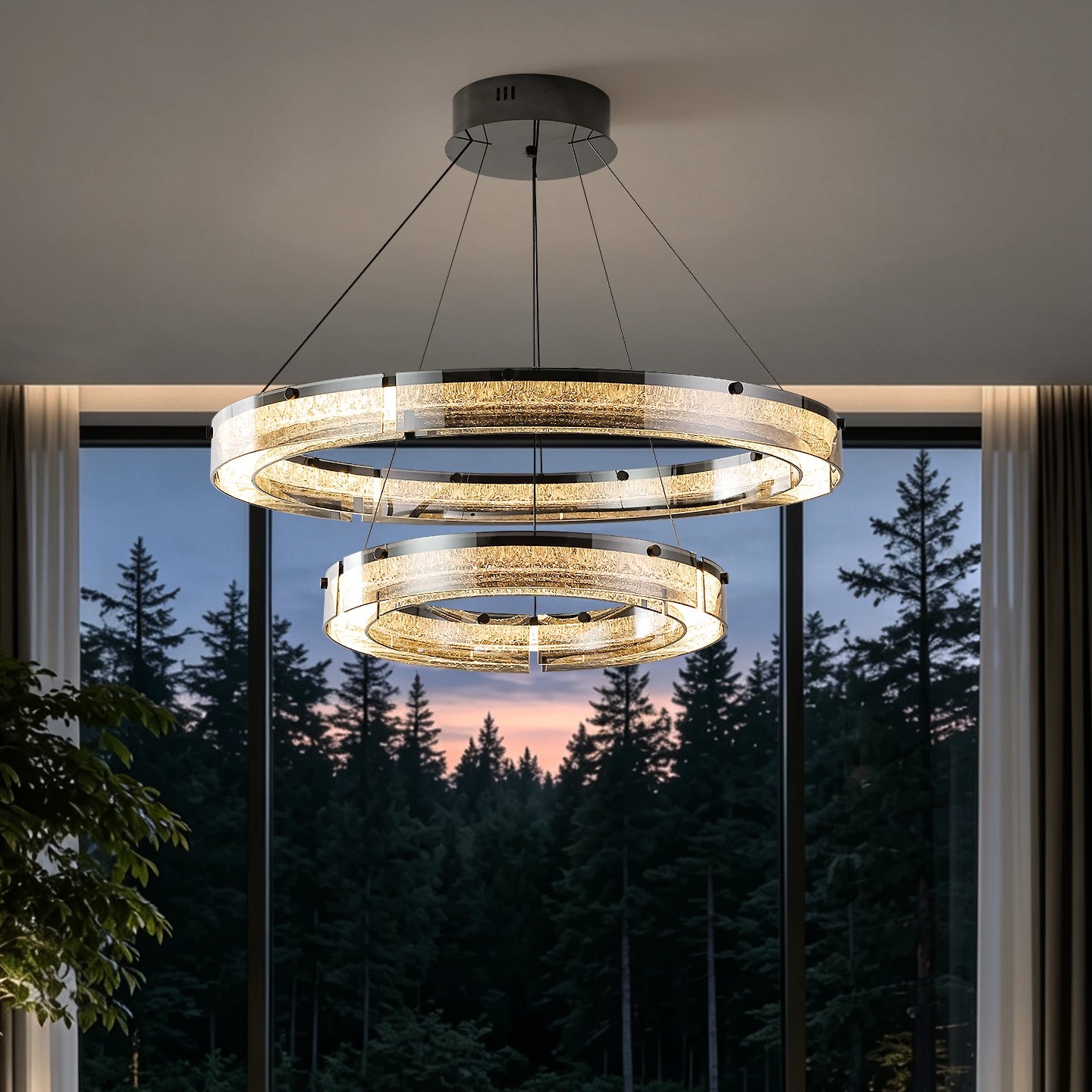 Modern Double Ring LED Suspension Chandelier