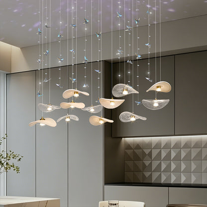 Dining Room Chandeliers Modern Villa Table Island Pendant Lamp Cream-white Lotus Leaf Glass Art Hanging Lamp